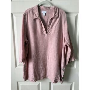Antibes Blanc pink linen top size 1X w buttons